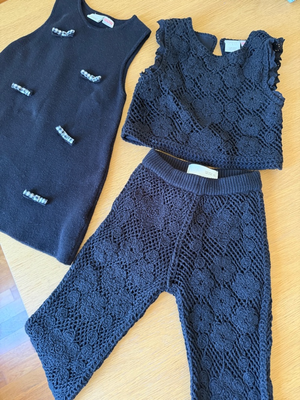 Zara Kids black Crochet Top & Pants Matching Set